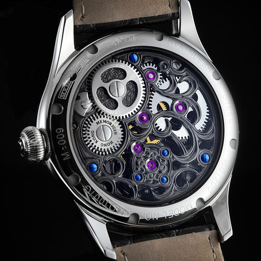 MEMORIGIN万希泉领航系列男士陀飞轮镂空透底腕表男真皮机械手表 商品图3