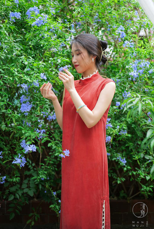 铜氨丝【石榴裙】荷叶边无袖旗袍 商品图5