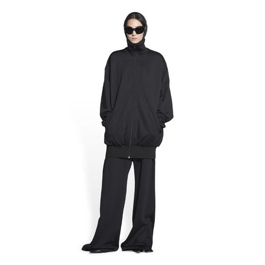 BALENCIAGA 巴黎世家 女士棉质毛巾布针织长款连帽运动夹克 黑色 698595 TMV15 1000 商品图3