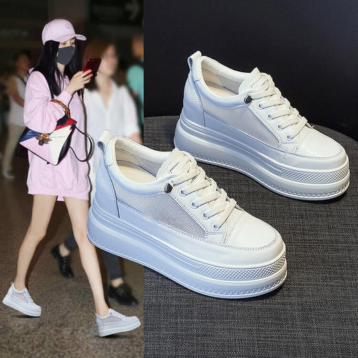 小白鞋女内增高新款春夏网纱透气牛皮百搭厚底鞋休闲板鞋女潮 HFE-6373 商品图4