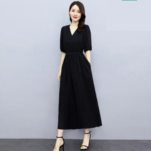 连衣裙女夏季2022新款收腰修身显瘦气质洋气法式泡泡袖惊艳长裙子 YX8608 商品图1