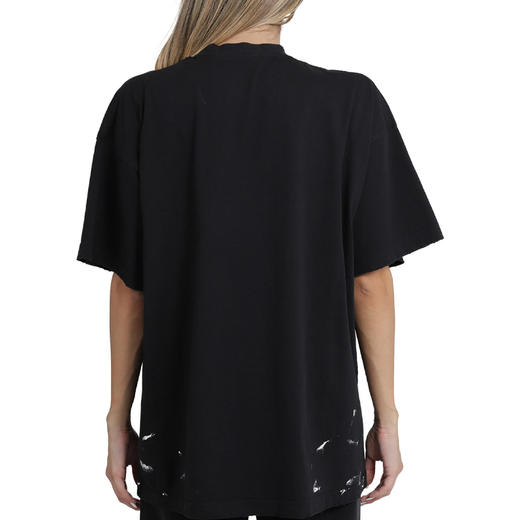 BALENCIAGA 巴黎世家 女士棉质字母徽标印花复古针织大廓形金属圆领短袖T恤 黑色 694576 TMV88 0105 商品图2