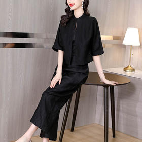 HT-XYX2532新款时尚气质小香风仿香云纱短外套套装