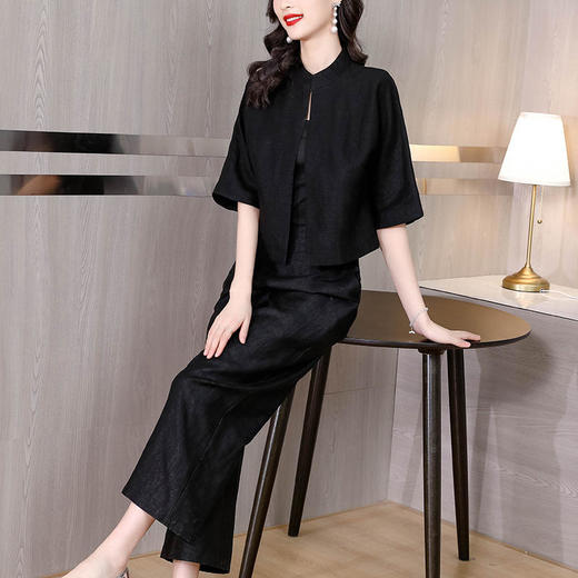 HT-XYX2532新款时尚气质小香风仿香云纱短外套套装 商品图0