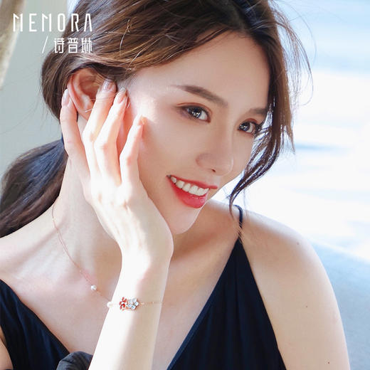 MEMORA诗普琳勿忘我玫瑰色18K金贝母珍珠钻石双花手链KB224201 商品图1