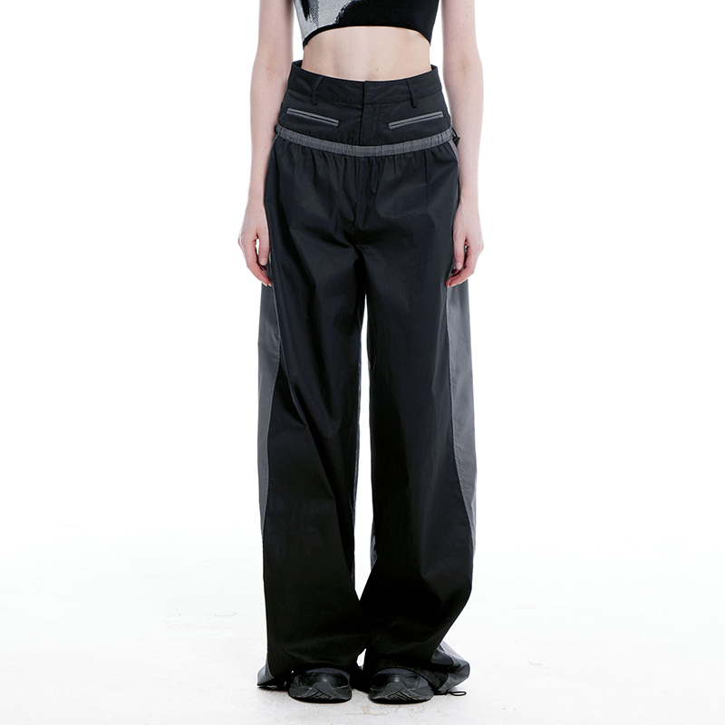 NUTH'失重' 拼色假两层设计薄款宽松显瘦阔腿裤休闲直筒运动长裤