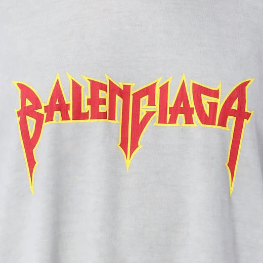 BALENCIAGA 巴黎世家 女士棉质字母徽标印花复古针织大廓形金属圆领短袖T恤 浅灰色 694576 TMV88 0901 商品图2