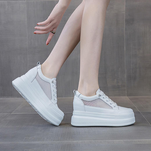 小白鞋女内增高新款春夏网纱透气牛皮百搭厚底鞋休闲板鞋女潮 HFE-6373 商品图1