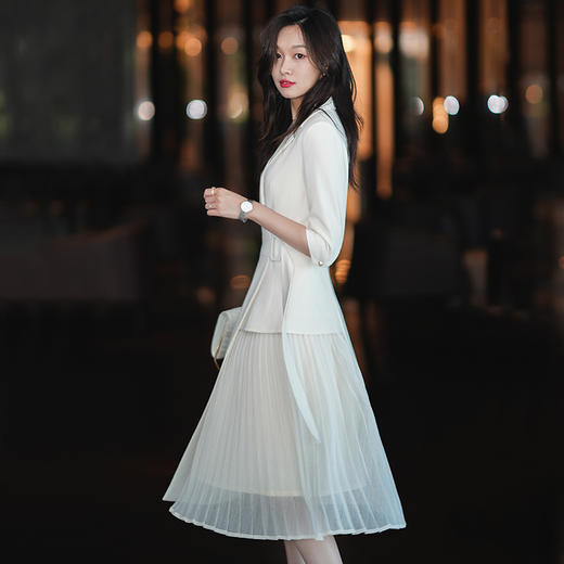 法式西装连衣裙女春夏职业装气质女神范通勤收腰显瘦百褶裙 商品图2