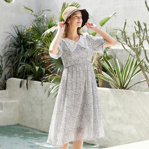 Famecoco范可儿赫本风春夏款连衣裙女碎花裙仙女森系超仙F223FC001 商品图2