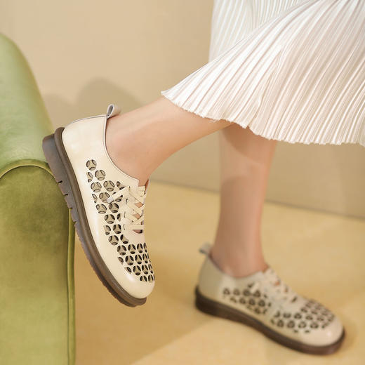 西村名物2022年新款休闲镂空女单鞋低帮洞洞鞋复古真皮凉鞋10911 商品图2