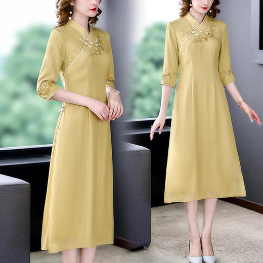 改良旗袍2022春夏新款开领优雅绣花A摆日常中式国风旗袍连衣裙 XYX8665 商品图1