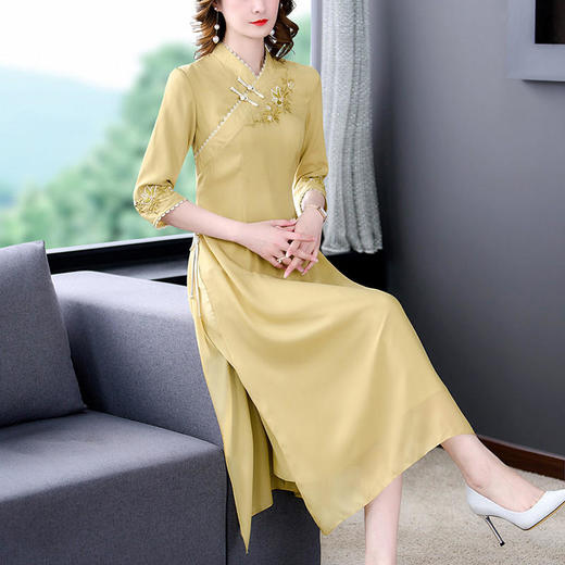 改良旗袍2022春夏新款开领优雅绣花A摆日常中式国风旗袍连衣裙 XYX8665 商品图0