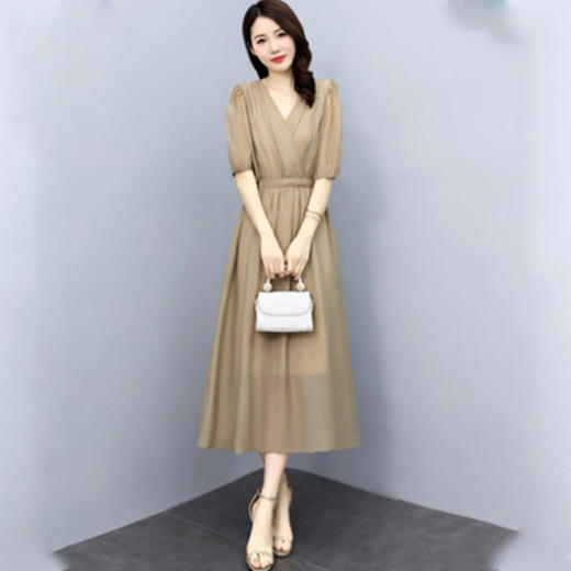 连衣裙女夏季2022新款收腰修身显瘦气质洋气法式泡泡袖惊艳长裙子 YX8608 商品图4