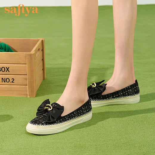 Safiya/索菲娅小香风花呢可拆卸蝴蝶结渔夫鞋2022秋舒适单鞋SF23112070 商品图6