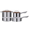 迈卡罗银钻系列 304不锈钢 四件套汤锅 奶锅 煎锅 蒸笼 双镜面 茶色玻璃盖 商品缩略图8