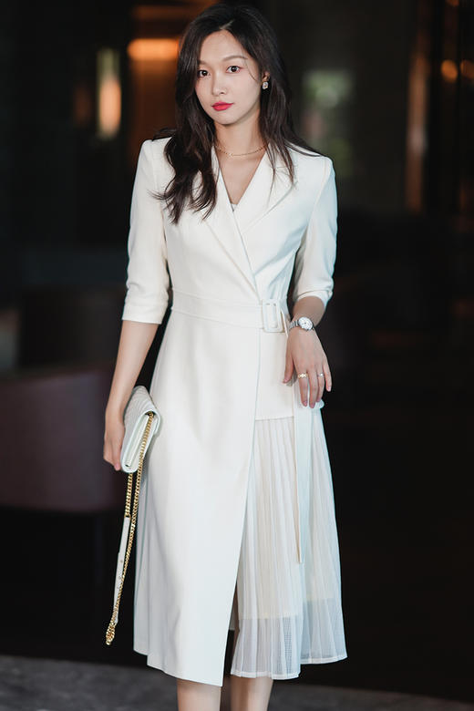 法式西装连衣裙女春夏职业装气质女神范通勤收腰显瘦百褶裙 商品图5
