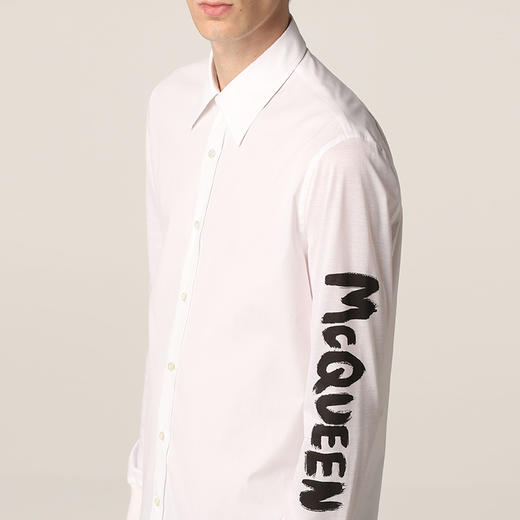 ALEXANDER MCQUEEN 亚历山大.麦昆 男士棉质字母徽标印花长袖衬衫 白色 677866 QSN44 9000 商品图2
