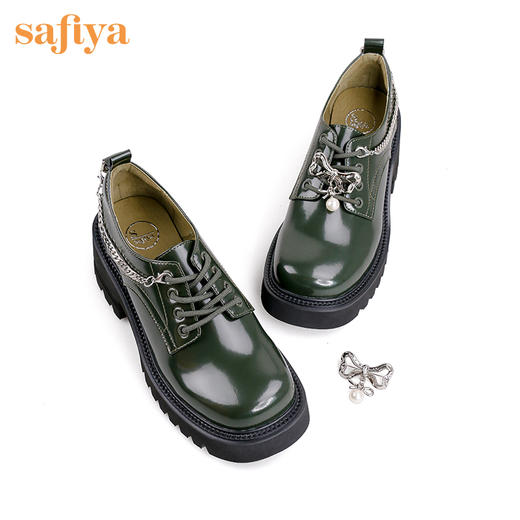 Safiya索菲娅玩趣蝴蝶结链条高跟乐福鞋2022秋款可拆卸扣饰轻盈粗跟深口鞋SF23112015【原创IP款】 商品图8