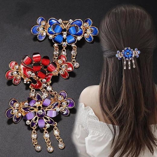 【美丽孔雀发夹】横夹后脑勺蝴蝶流苏抓夹半扎螃蟹夹头饰时尚盘发饰 商品图1