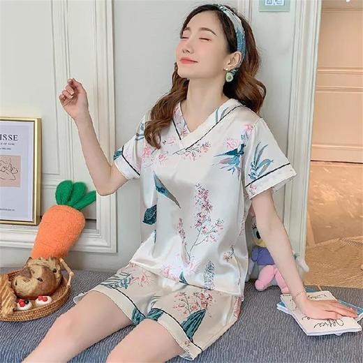 「38款可选」冰丝睡衣女短袖夏卡通V领凉爽女士家居服上衣裤子套装 商品图2