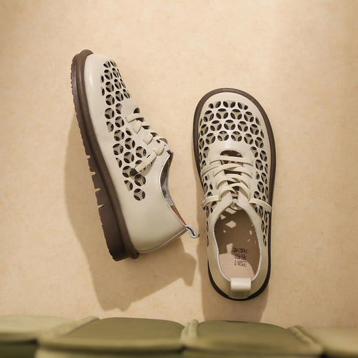 西村名物2022年新款休闲镂空女单鞋低帮洞洞鞋复古真皮凉鞋10911 商品图3