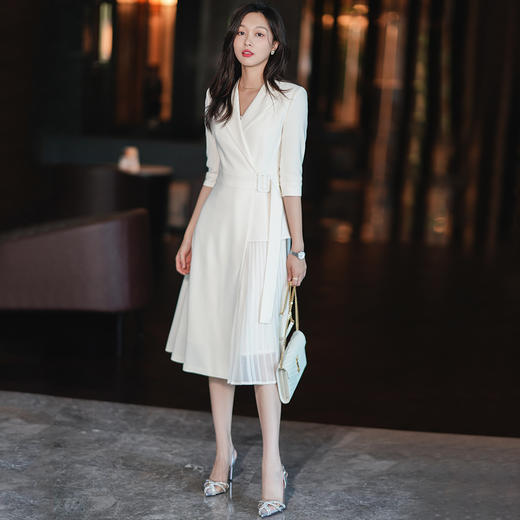 法式西装连衣裙女春夏职业装气质女神范通勤收腰显瘦百褶裙 商品图1