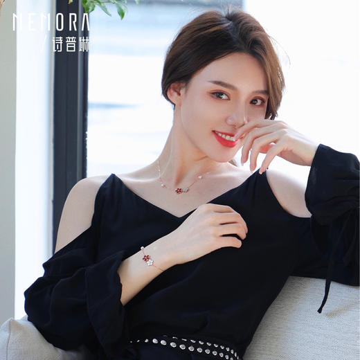 MEMORA诗普琳勿忘我玫瑰色18K金贝母珍珠钻石双花手链KB224201 商品图3