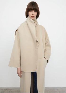 TOTEME 奶灰色羊绒宽围巾