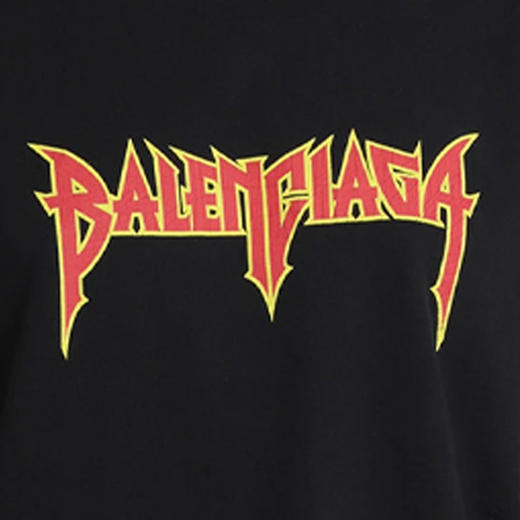 BALENCIAGA 巴黎世家 女士棉质字母徽标印花复古针织大廓形金属圆领短袖T恤 黑色 694576 TMV88 0105 商品图3