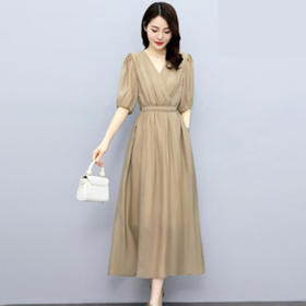 连衣裙女夏季2022新款收腰修身显瘦气质洋气法式泡泡袖惊艳长裙子 YX8608