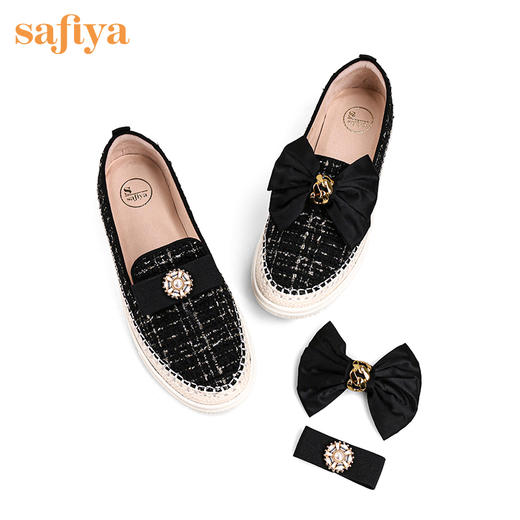 Safiya/索菲娅小香风花呢可拆卸蝴蝶结渔夫鞋2022秋舒适单鞋SF23112070 商品图11