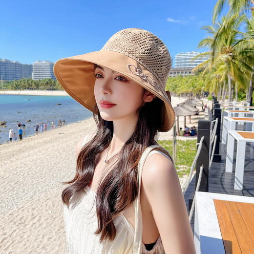 QM-QM000706(xfy)夏季沙滩帽 大檐蝴蝶结遮阳帽镂空渔夫帽子户外盆帽太阳帽女 商品图6