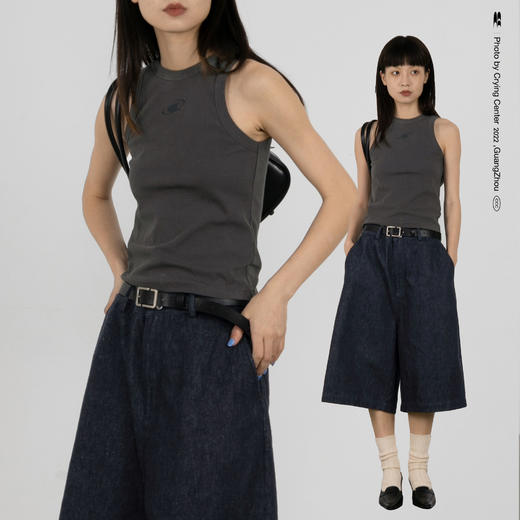 CryingCenter 基础灰白色 工字宽边罗文打底小背心 哭喊中心 商品图0