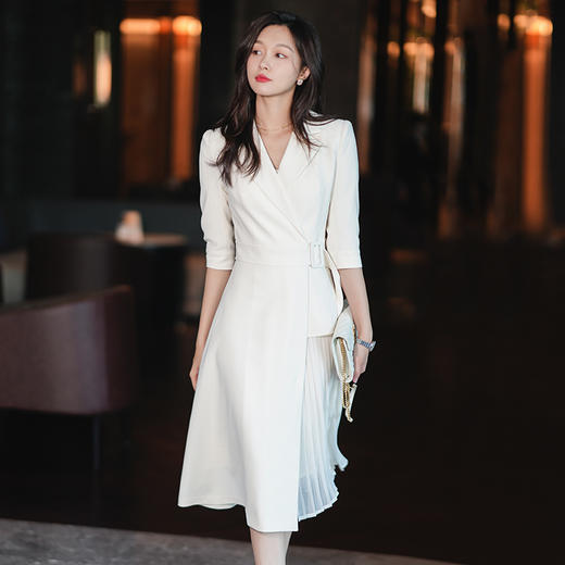 法式西装连衣裙女春夏职业装气质女神范通勤收腰显瘦百褶裙 商品图4