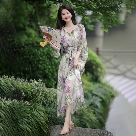 高端桑蚕丝修身碎花茶歇裙，夏季新款可甜可盐连衣裙RT- D22OJ557-2-10 商品图1