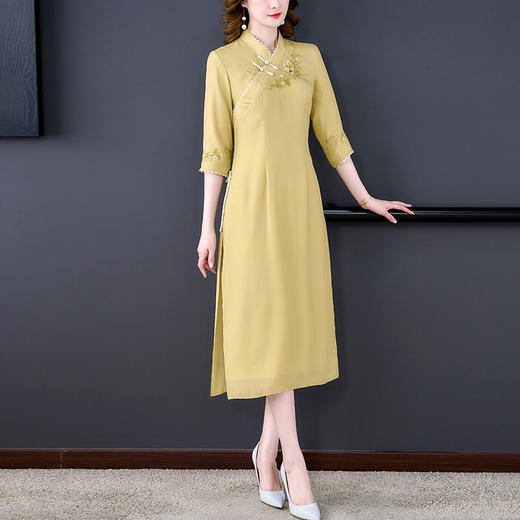 改良旗袍2022春夏新款开领优雅绣花A摆日常中式国风旗袍连衣裙 XYX8665 商品图3
