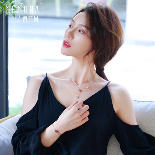 MEMORA诗普琳勿忘我系列玫瑰18K金红玛瑙贝母珍珠钻石双花项链套链(约2.3g)KN302201 商品图3