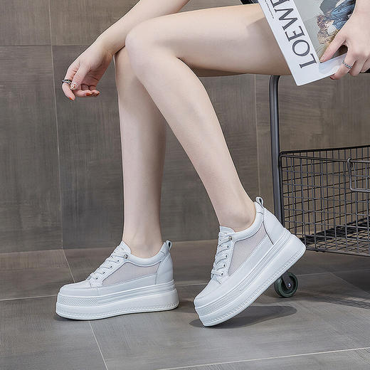 小白鞋女内增高新款春夏网纱透气牛皮百搭厚底鞋休闲板鞋女潮 HFE-6373 商品图0
