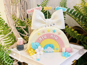 半翻糖主题彩虹蛋糕，全部可食用手工装饰，请提前48小时预定，可供3-5人分享