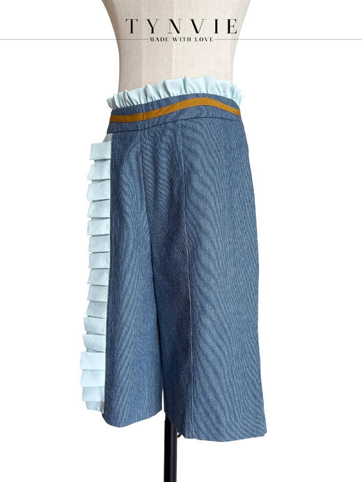 TYNVIE 排褶花边装饰中裤- 牛仔蓝 商品图4