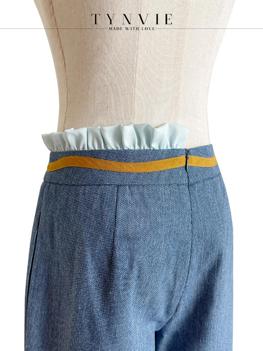 TYNVIE 排褶花边装饰中裤- 牛仔蓝 商品图6