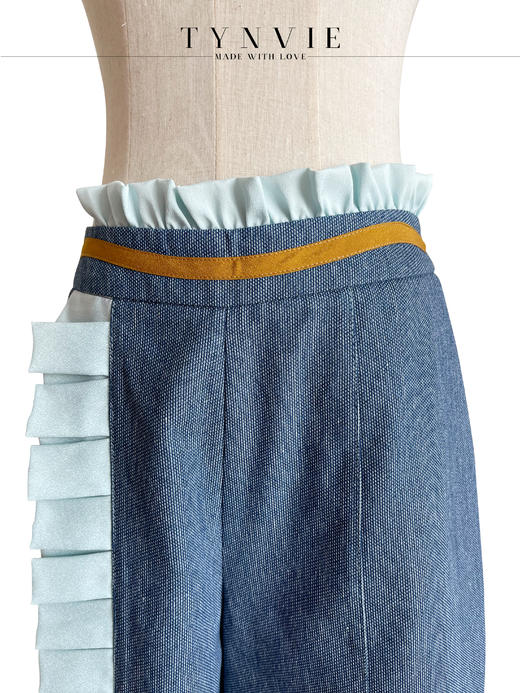 TYNVIE 排褶花边装饰中裤- 牛仔蓝 商品图5