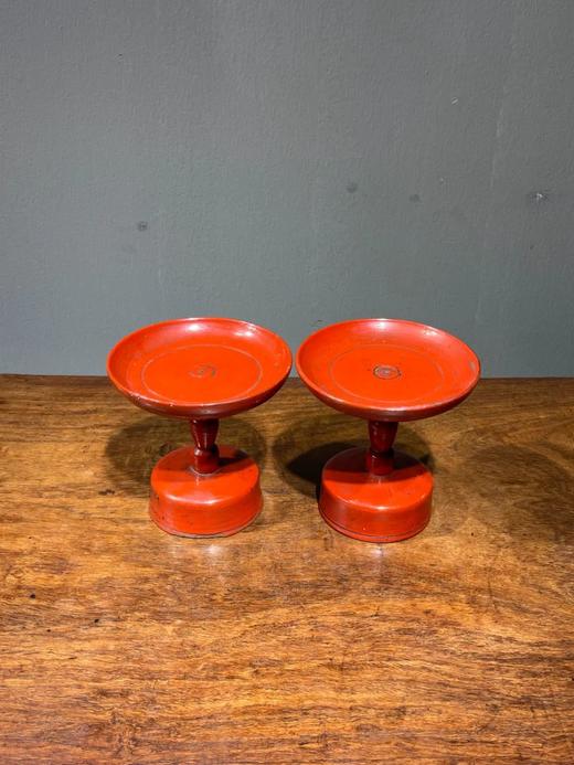 木胎红漆高足佛前供盘一对，顺丰包邮 商品图1