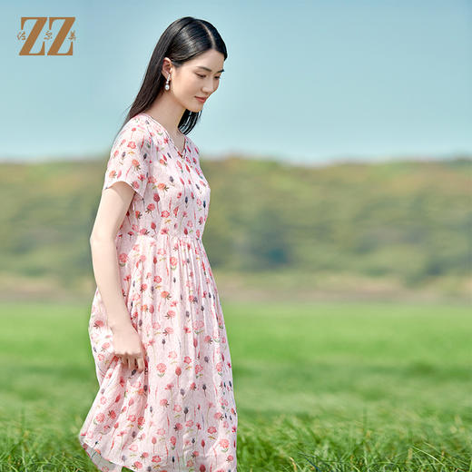 佐尔美2022夏季新款 桑蚕丝真丝乔其小碎花甜美连衣裙女E22LS52 商品图4