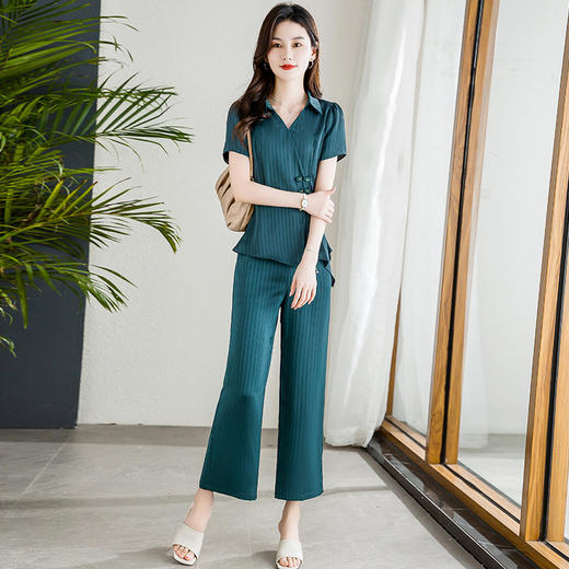 YWE FC1865贵夫人高档两件套装优雅短袖T恤休闲裤 商品图1