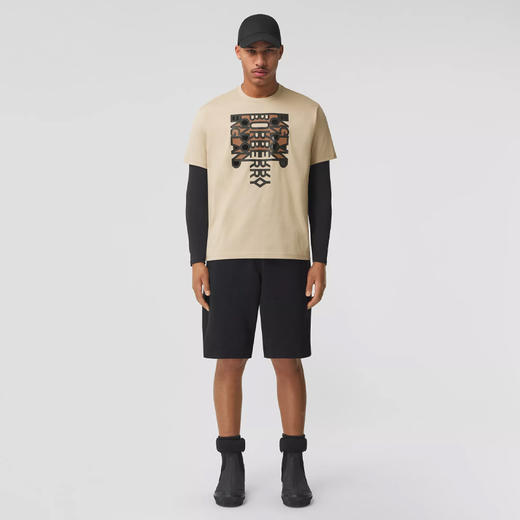 BURBERRY 巴宝莉 男士徽标印花棉质大廓形圆领短袖T恤 卡其色 8051401 A7405 商品图3