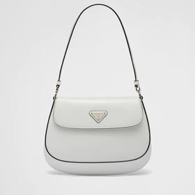 PRADA 普拉达 女士 Cleo 翻盖拉绒皮革珐琅金属三角形徽标单肩包 白色 1BD311 ZO6 F0PG7 OOO