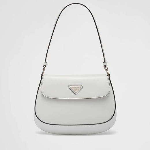 PRADA 普拉达 女士 Cleo 翻盖拉绒皮革珐琅金属三角形徽标单肩包 白色 1BD311 ZO6 F0PG7 OOO 商品图0