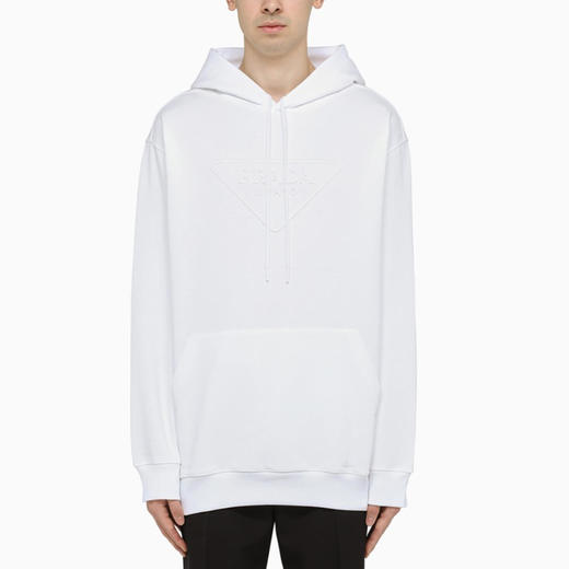 PRADA 普拉达 男士棉质标志性织物三角徽标连帽卫衣 白色 UJL185 1ZX4 F0009 商品图1